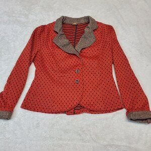 Free People Orange Dot Quilted Cropped Blazer Women Small Classic Boho Academia